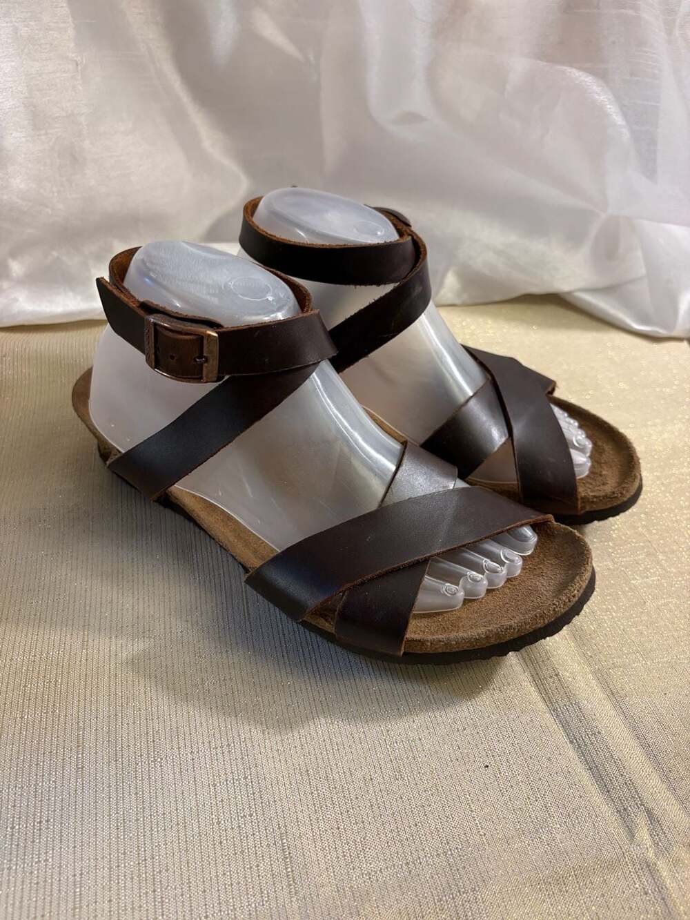 Papillio Birkenstock Lola Brown Leather Wedge Sandals Size 42